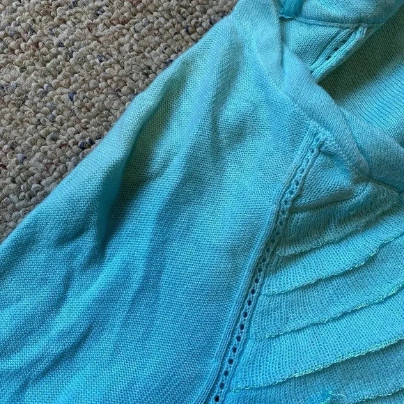 Y2K DKNY Jeans Women’s XS Knit Ruffle Sweater Cardigan Blue Stretch Lightweight - Picture 5 of 8